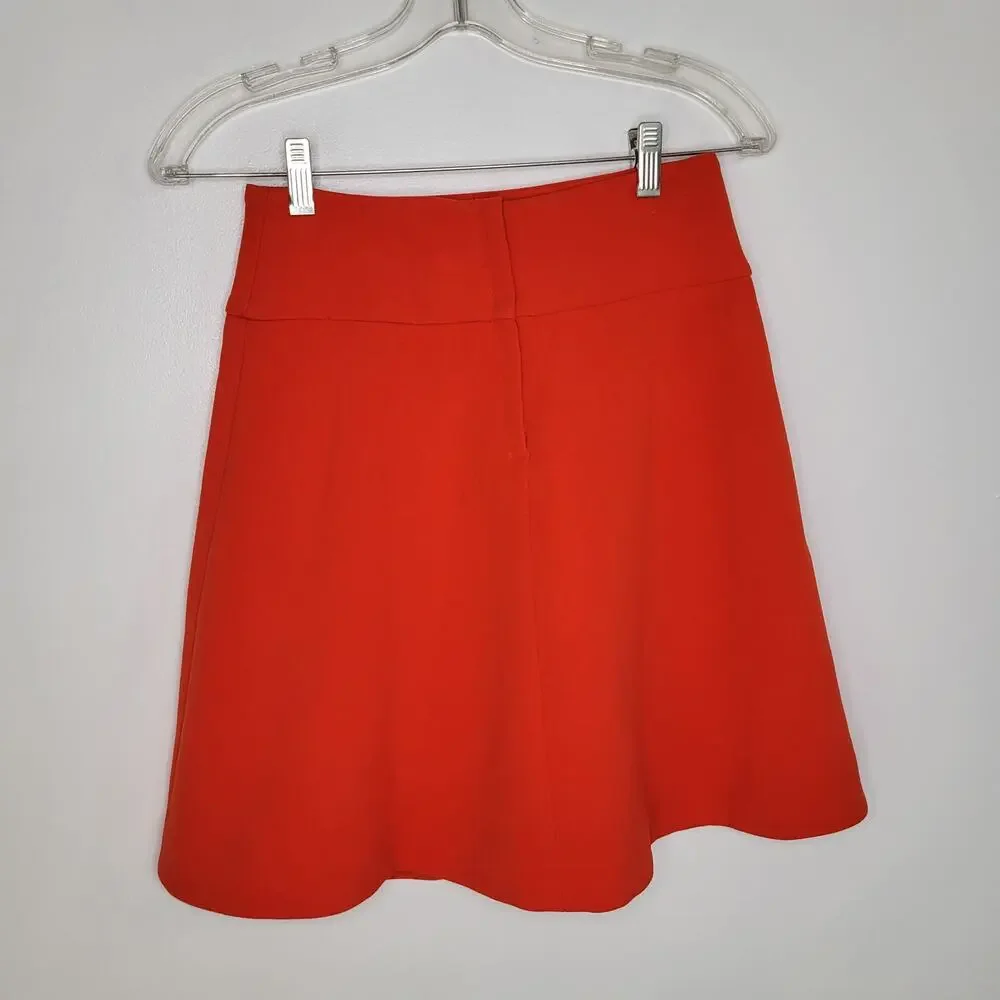 Anthropologie Maeve Pleated Circle Skirt Orange Zippered Pockets Women 0